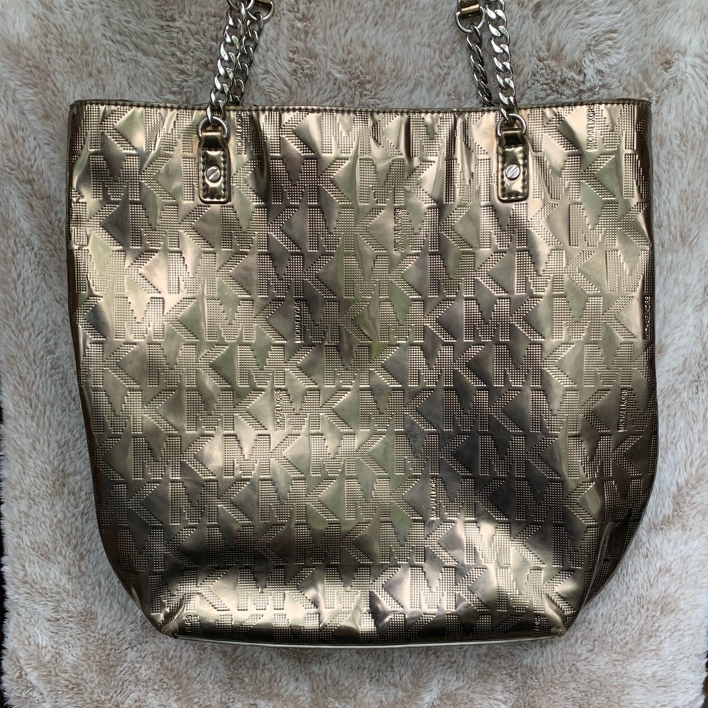 Michael Kors gunmetal shiny tote bag